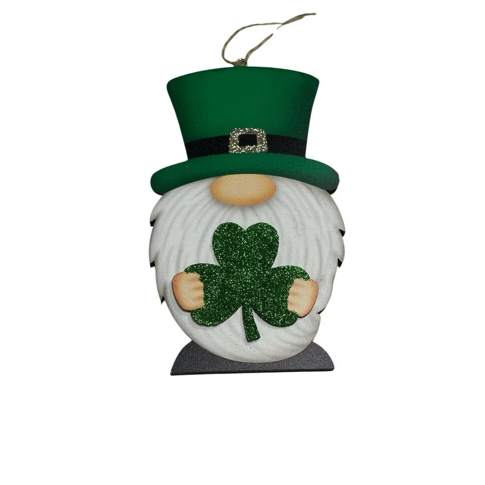 st‎ patrick's day hanging decor 6 inches wood gnome clover